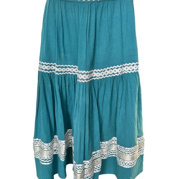 XXI Women’s size Smalll Teal Blue Green Cotton Skirt Silver Trim Side Zipper - Picture 5 of 11